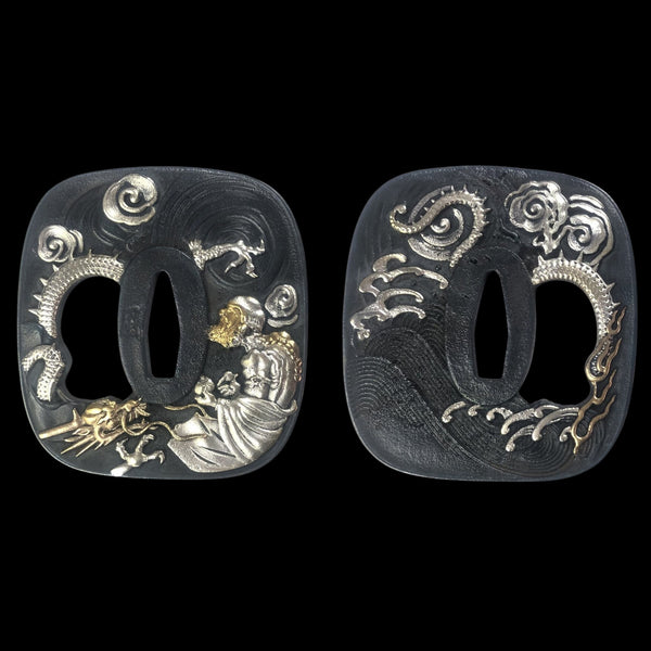 Blackened Copper Tsuba with Dragon and Immortal Design | KatanaSwordArt Tsuba For Sale 2025