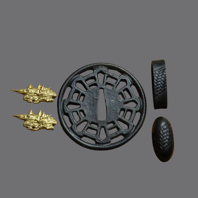 Blackened Steel Tsuba with BaguaStyle Cutout Design | KatanaSwordArt Tsuba For Sale