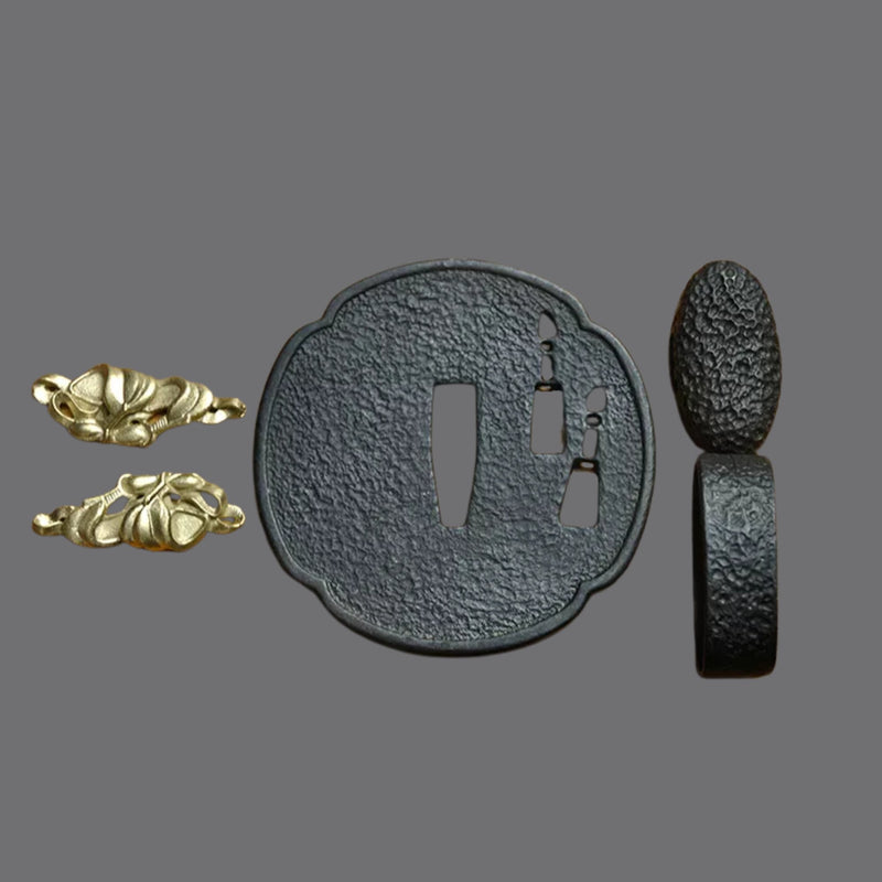 Blackened Steel Tsuba with Minimalist Textured Cutout Design | KatanaSwordArt Tsuba For Sale