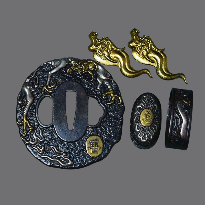 Brass Tsuba with Demon and Zen Character | KatanaSwordArt Tsuba For Sale