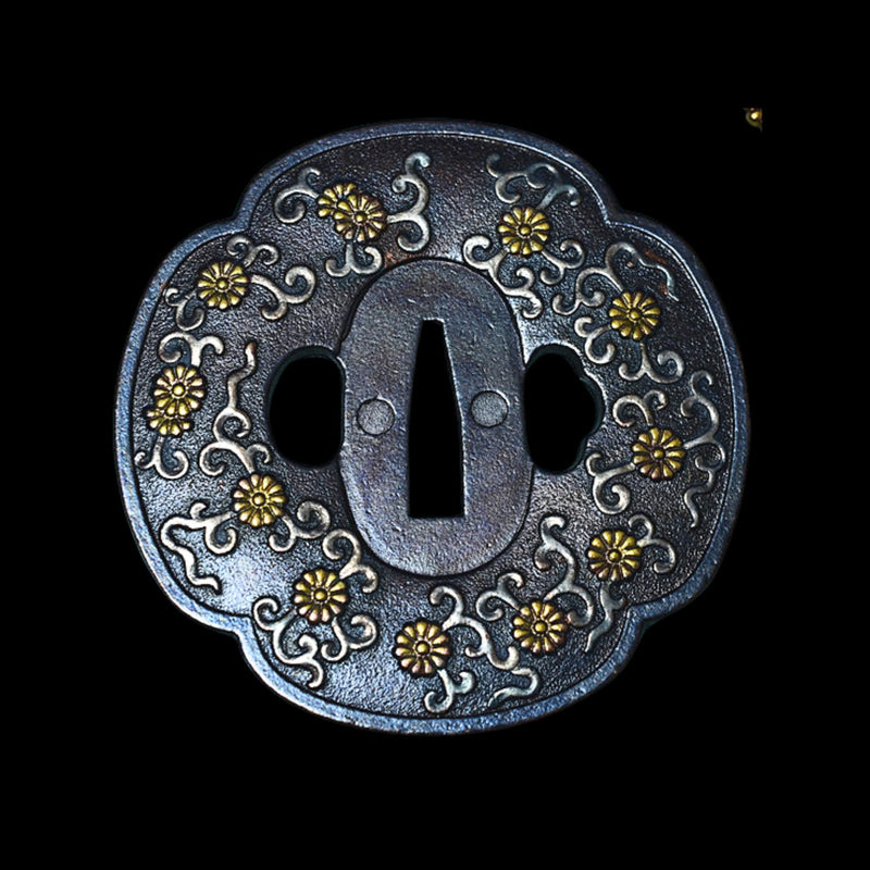 Brass Tsuba with Floral and Vine Motif | KatanaSwordArt Tsuba For Sale