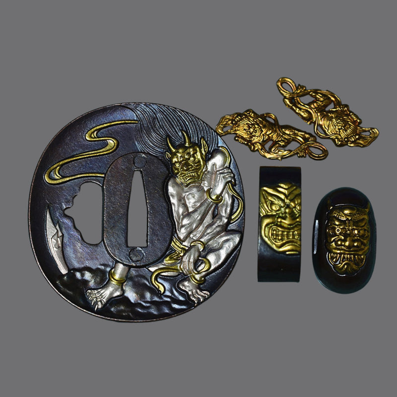 Brass Tsuba with Oni Demon Design | KatanaSwordArt Tsuba For Sale