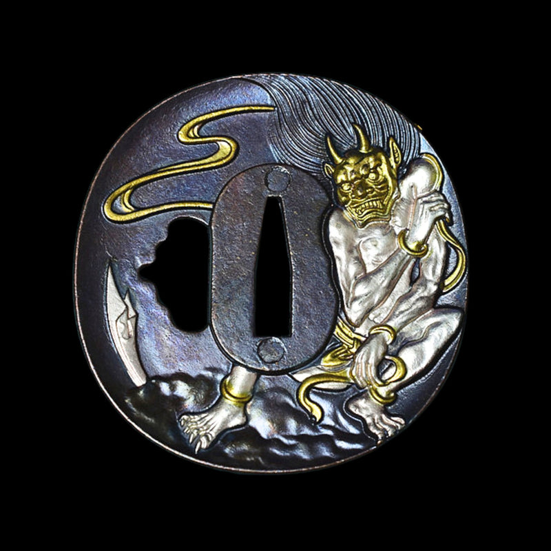 Brass Tsuba with Oni Demon Design | KatanaSwordArt Tsuba For Sale