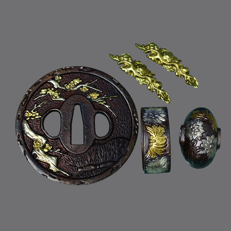 Brass Tsuba with Plum Blossom | KatanaSwordArt Tsuba For Sale