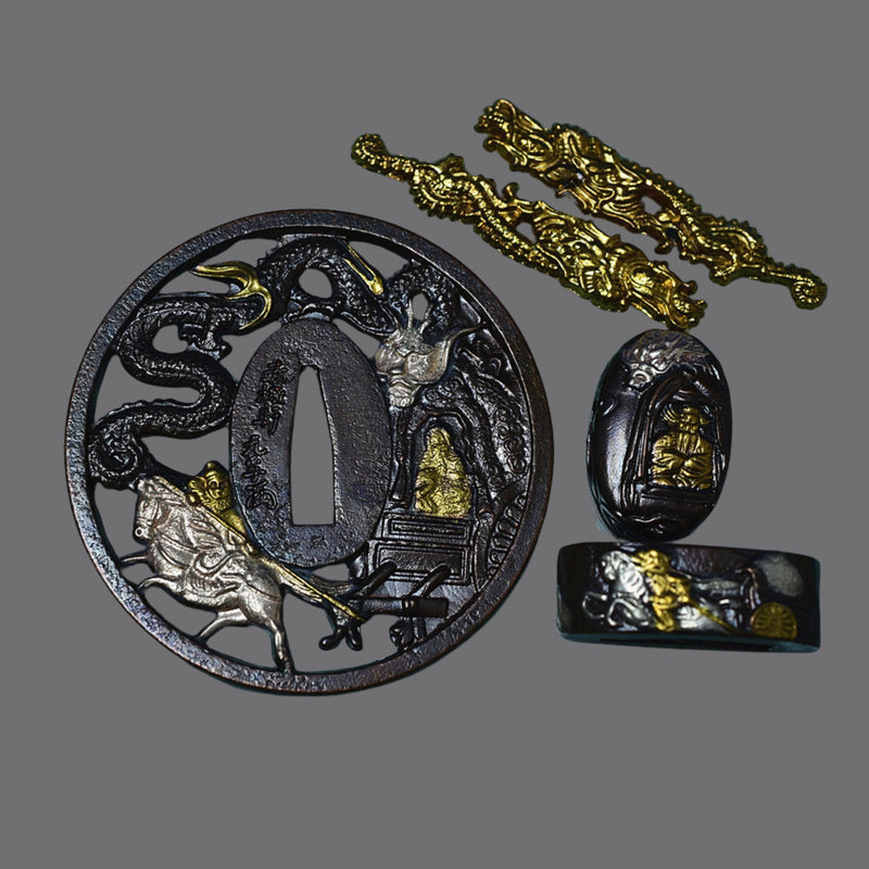 Brass Tsuba with Warrior God and Dragon | KatanaSwordArt Tsuba For Sale