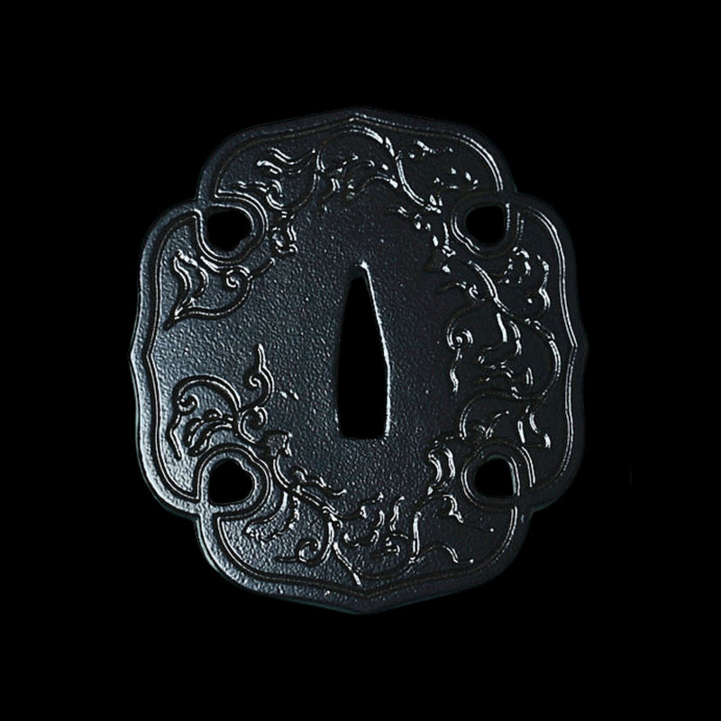 Iron Hira Tsuba with Floral Motif | KatanaSwordArt Tsuba For Sale