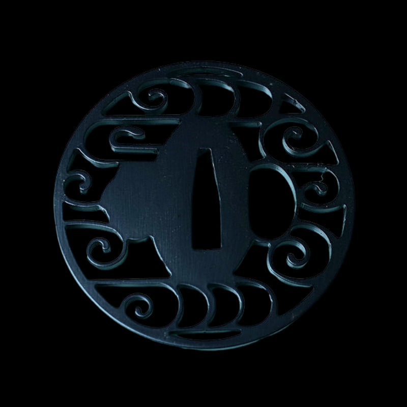 Iron Sukashi Tsuba with Geometric Motif | KatanaSwordArt Tsuba For Sale