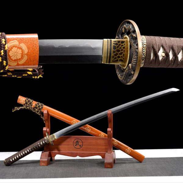 Katana Azure Dragon Damascus Folded Clay Tempered Orange Saya 蒼龍 | KatanaSwordArt Katana For Sale