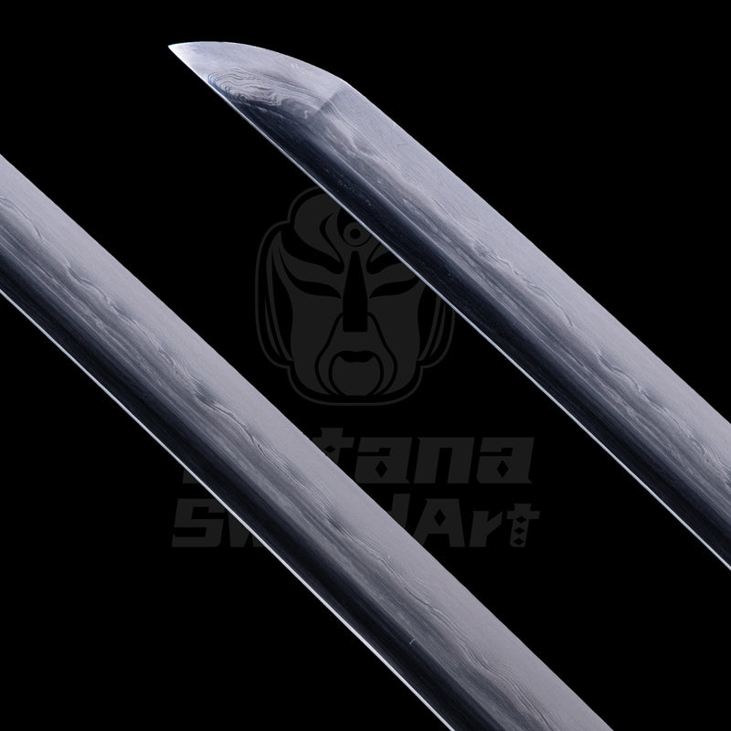 Katana Blade with Gomai - gitae Forging, Misty Yakiba and Mirror Polished Shinogi - Ji, Small Wave Hamon | KatanaSwordArt Blade For Sale