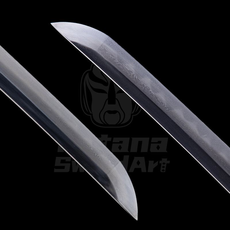 Katana Blade with Mixed Steel Forging, Misty Yakiba with Unique Patterns and Mirror Polished Shinogi - Ji, Small Wave Hamon | KatanaSwordArt Blade For Sale