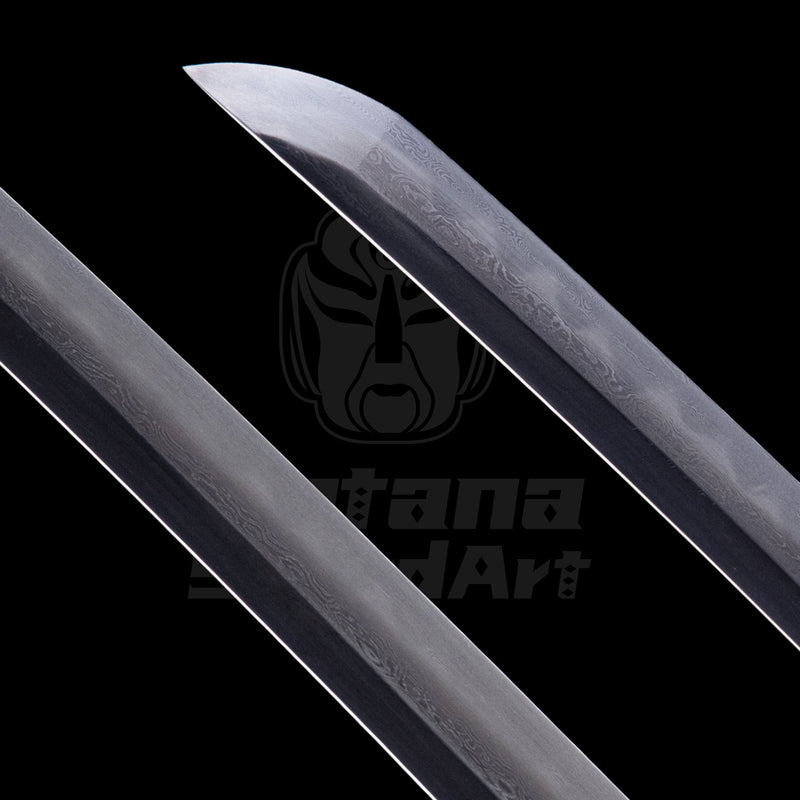 Katana Blade with Mixed Steel Forging, Misty Yakiba with Unique Patterns and Mirror Polished Shinogi - Ji, Small Wave Hamon | KatanaSwordArt Blade For Sale