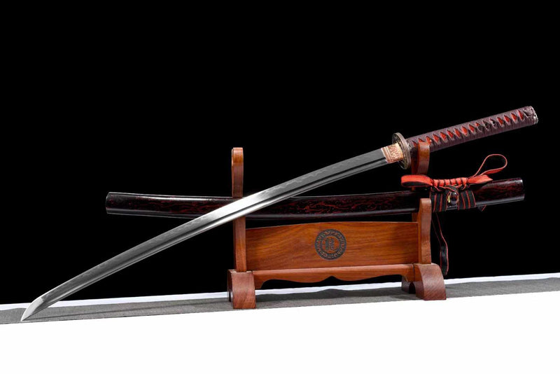 Katana Blood Plum Carbon Steel Clay Tempered Red Saya 血梅 | KatanaSwordArt Katana For Sale