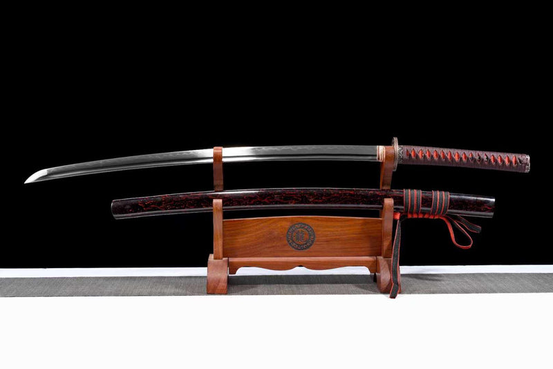 Katana Blood Plum Carbon Steel Clay Tempered Red Saya 血梅 | KatanaSwordArt Katana For Sale