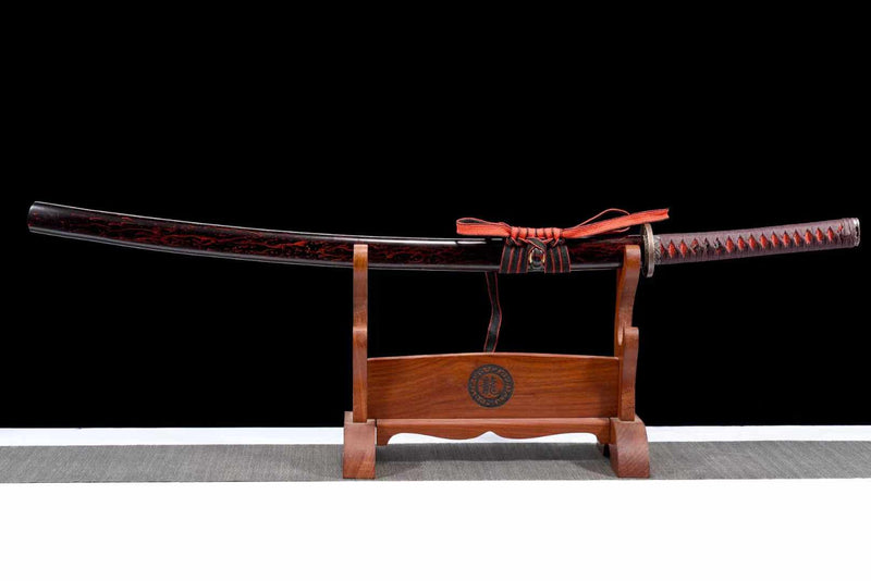 Katana Blood Plum Carbon Steel Clay Tempered Red Saya 血梅 | KatanaSwordArt Katana For Sale