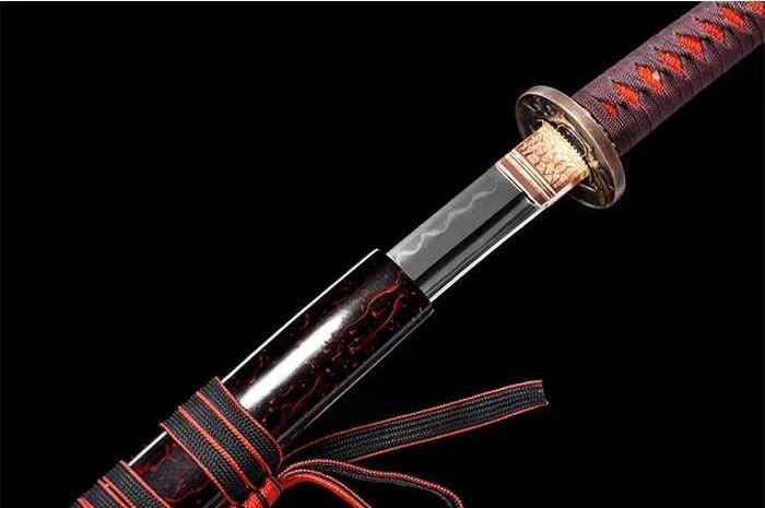 Katana Blood Plum Carbon Steel Clay Tempered Red Saya 血梅 | KatanaSwordArt Katana For Sale