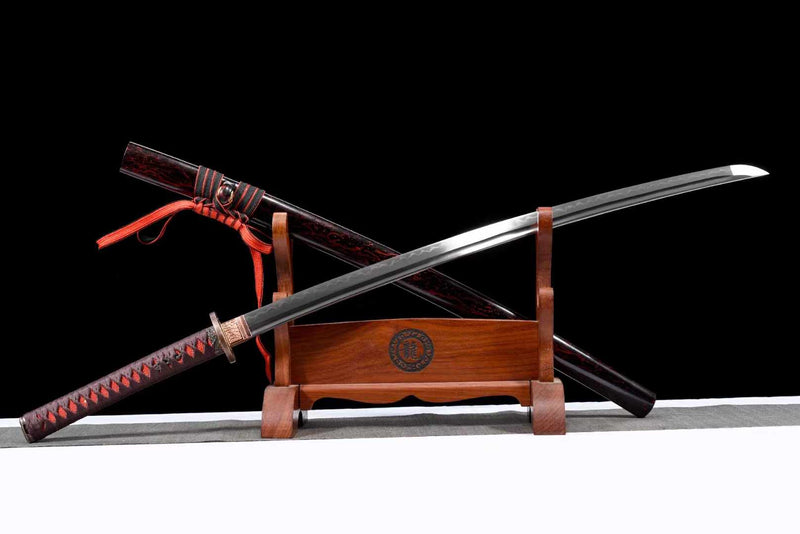 Katana Blood Plum Carbon Steel Clay Tempered Red Saya 血梅 | KatanaSwordArt Katana For Sale