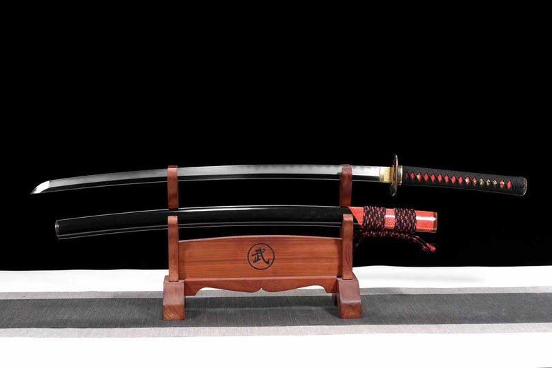 Katana Canghai Damascus Folded Steel Clay Tempered Black Saya 滄海 | KatanaSwordArt Katana For Sale