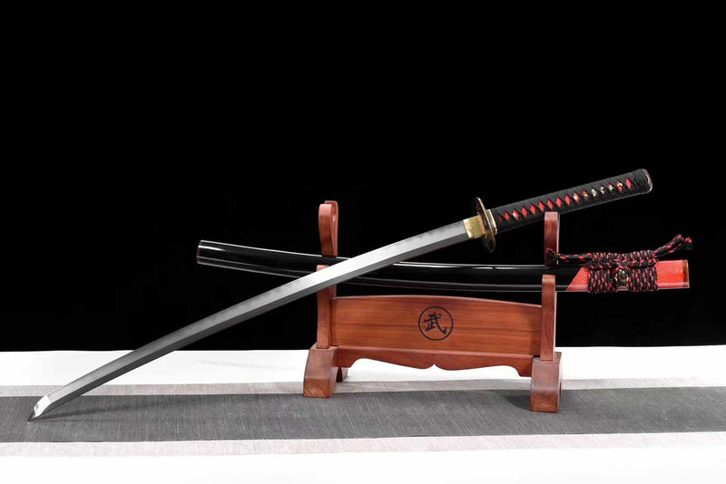 Katana Canghai Damascus Folded Steel Clay Tempered Black Saya 滄海 | KatanaSwordArt Katana For Sale