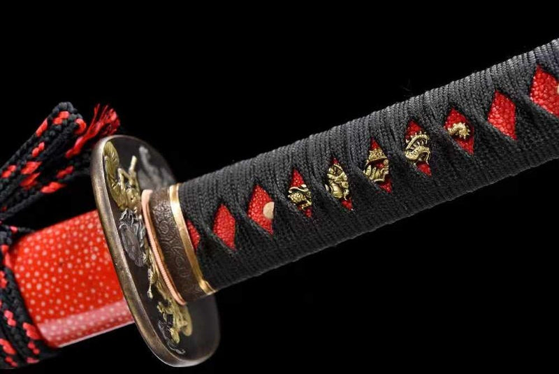 Katana Canghai Damascus Folded Steel Clay Tempered Black Saya 滄海 | KatanaSwordArt Katana For Sale