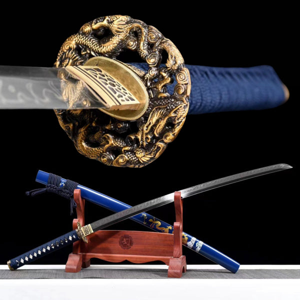 Katana Cloud Dragon T10 Clay Tempered Blue Saya 藍龍雲 | KatanaSwordArt Katana For Sale