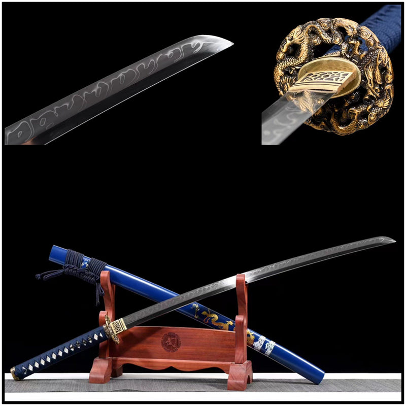 Katana Cloud Dragon T10 Clay Tempered Blue Saya 藍龍雲 | KatanaSwordArt Katana For Sale