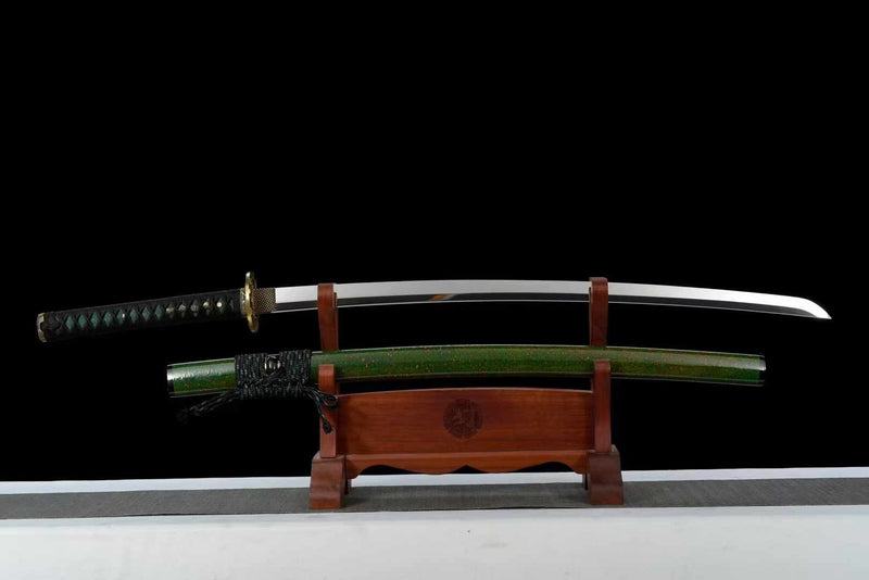 Katana Cyan Bamboo Manganese Steel Green Saya Mirror Finish 青竹 | KatanaSwordArt Katana For Sale