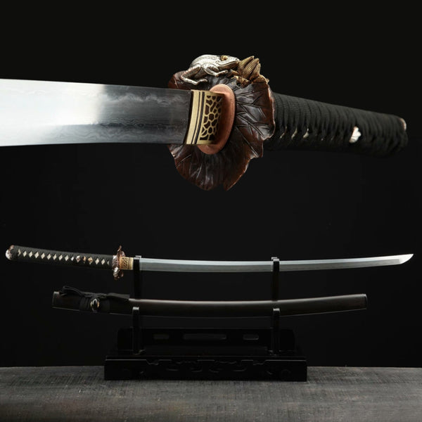 Katana Frog Damascus Folded Clay Tempered Ebony Saya 青蛙 | KatanaSwordArt Katana For Sale