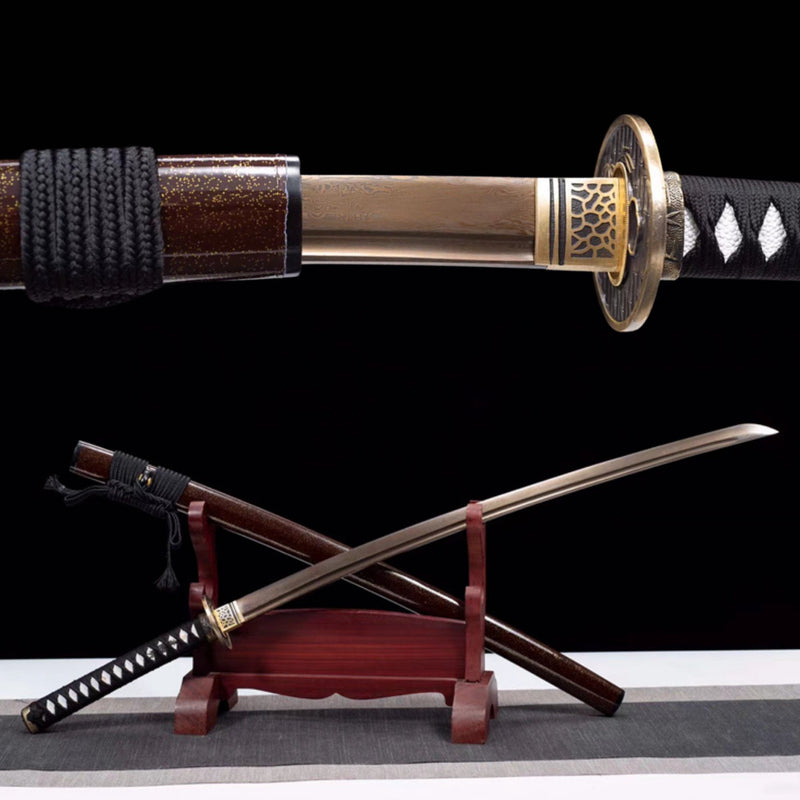 Katana Golden Jinzhu Damascus Folded Red 金竹 | KatanaSwordArt Katana For Sale