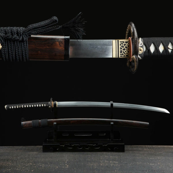 Katana Golden Snake Damascus Folded Clay Tempered Ebony Saya 金蛇 | KatanaSwordArt Katana For Sale