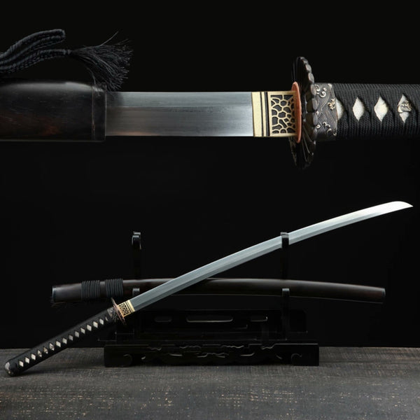 Katana Heronsbill Damascus Folded Clay Tempered Ebony Saya 太陽花 | KatanaSwordArt Katana For Sale