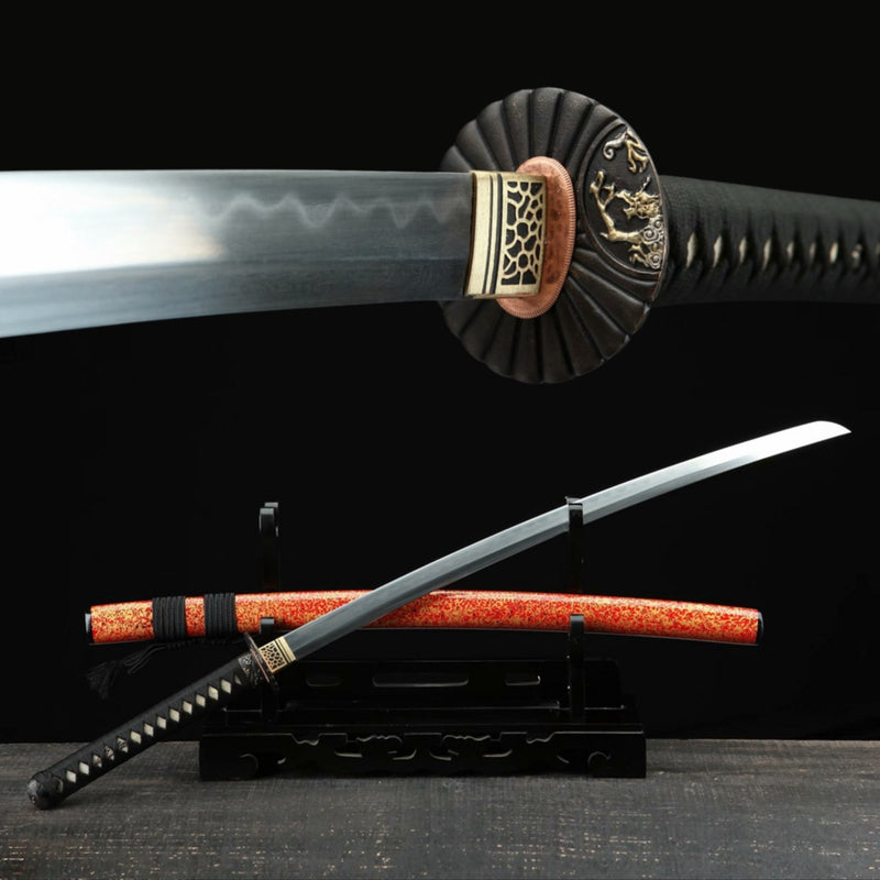 Katana Heronsbill Flame Grain Damascus Steel Clay Tempered 火花 | KatanaSwordArt Katana For Sale