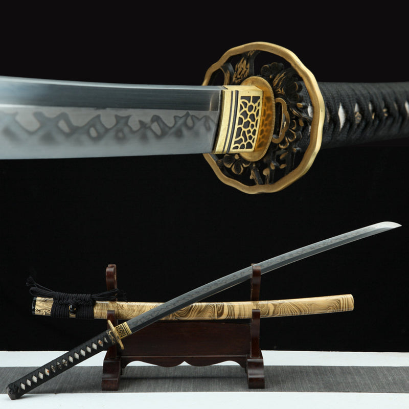 Katana Jiaocha T10 Clay Tempered Yellow Saya 交叉 | KatanaSwordArt Katana For Sale