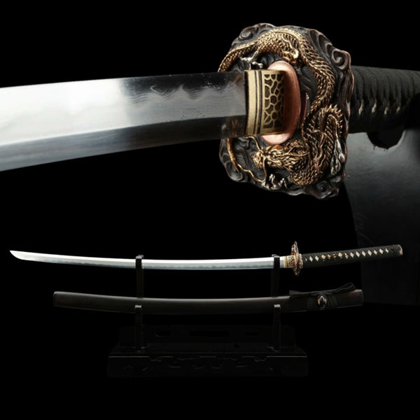 Katana Jinpanlong Damascus Folded Clay Tempered Ebony 盤龍 | KatanaSwordArt Katana For Sale