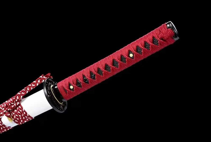 Katana JiuQu Twisted Damascus Folded Steel White Saya 九曲 | KatanaSwordArt Katana For Sale