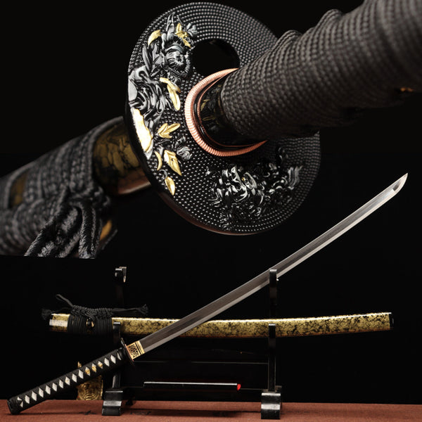 Katana Jiuyou Damascus Folded Yellow Saya 九幽 | KatanaSwordArt Katana For Sale