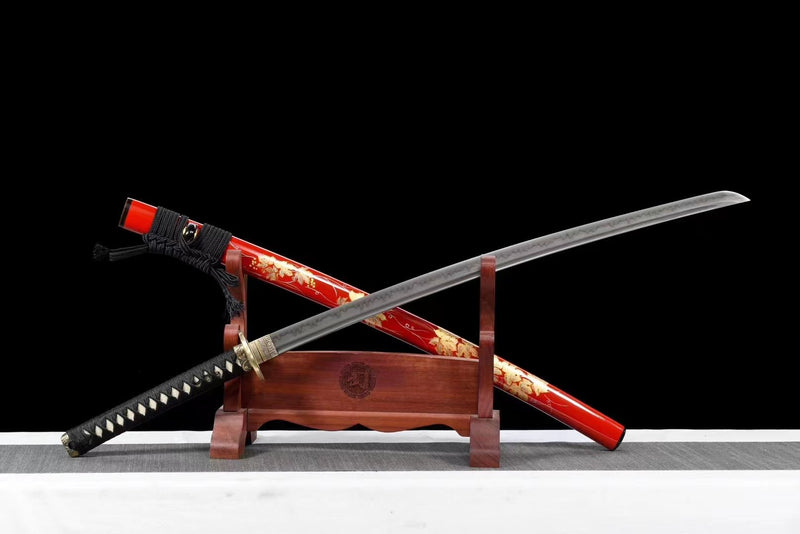 Katana Maple Leaves T10 Clay Tempered Red Saya 紅楓葉 | KatanaSwordArt Katana For Sale