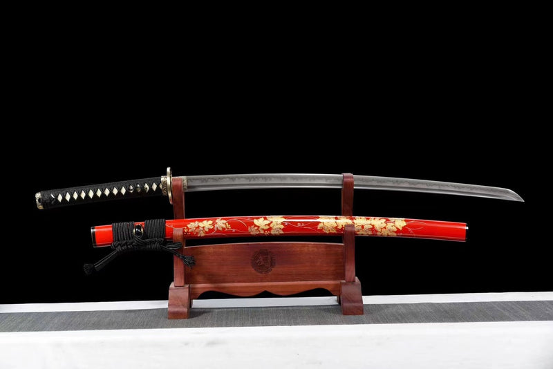 Katana Maple Leaves T10 Clay Tempered Red Saya 紅楓葉 | KatanaSwordArt Katana For Sale