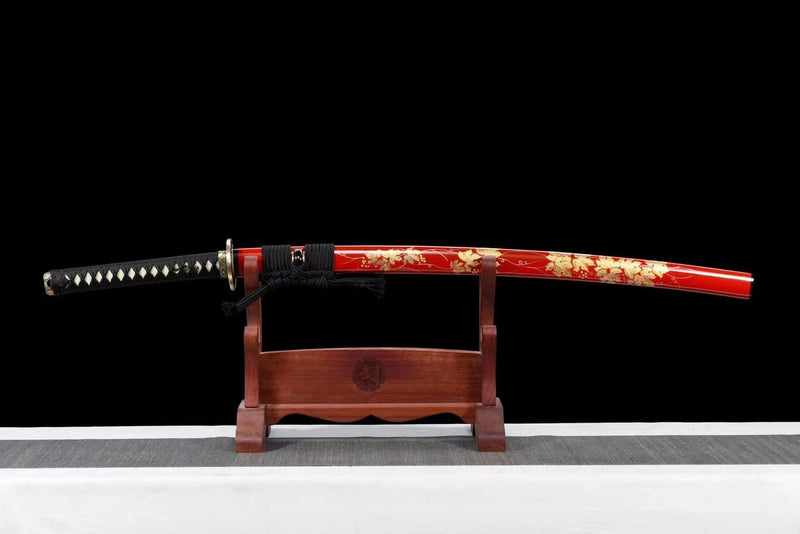 Katana Maple Leaves T10 Clay Tempered Red Saya 紅楓葉 | KatanaSwordArt Katana For Sale