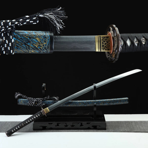 Katana Plum Blossom Blue Flame Damascus Folded Blade 藍梅 | KatanaSwordArt Katana For Sale 2025