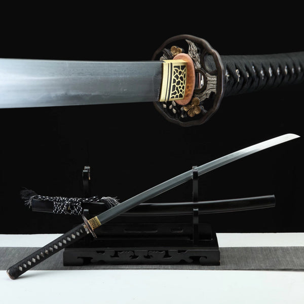 Katana Plum Blossom Damascus Folded Clay Tempered Ebony Saya 梅花 | KatanaSwordArt Katana For Sale