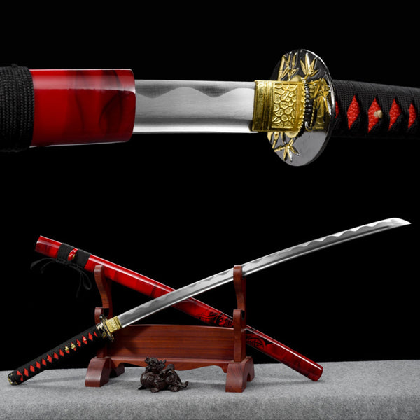 Katana Red Bamboo Carbon Steel Red Saya 紅竹 | KatanaSwordArt Katana For Sale