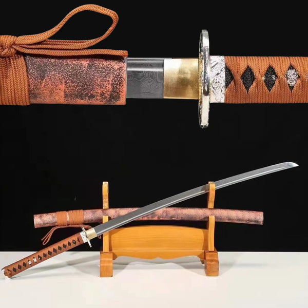 Katana Red Tiger Damascus Folded Steel Red Saya 紅虎 | KatanaSwordArt Katana For Sale