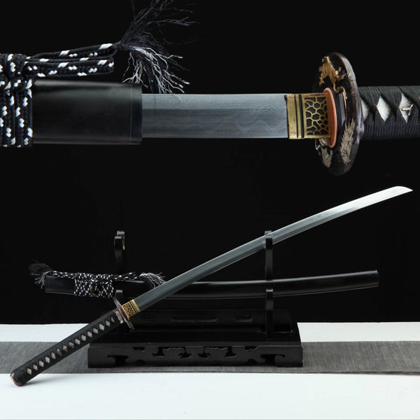 Katana Roars Mountains Damascus Folded Clay Tempered Ebony Saya 虎吟 | KatanaSwordArt Katana For Sale