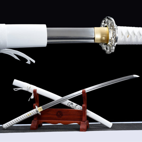 Katana Snow Beauty Medium Carbon Steel White Saya 白雪 | KatanaSwordArt Katana For Sale