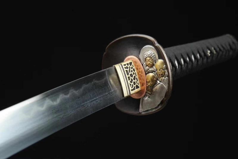 Katana Three Buddhas Snake Damascus Steel Clay Tempered 三佛 | KatanaSwordArt Katana For Sale