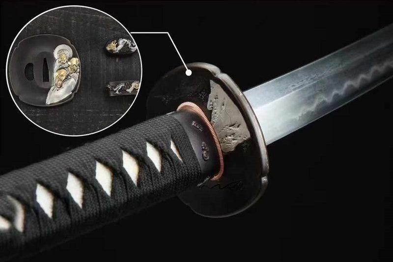 Katana Three Buddhas Snake Damascus Steel Clay Tempered 三佛 | KatanaSwordArt Katana For Sale