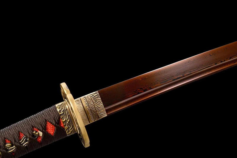 Katana YanYu Damascus Folded Red Blade 炎獄 | KatanaSwordArt Katana For Sale