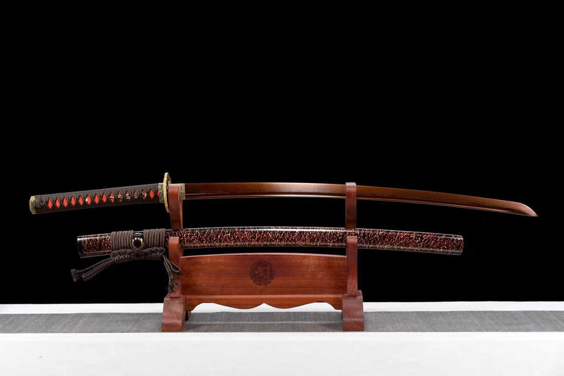 Katana YanYu Damascus Folded Red Blade 炎獄 | KatanaSwordArt Katana For Sale