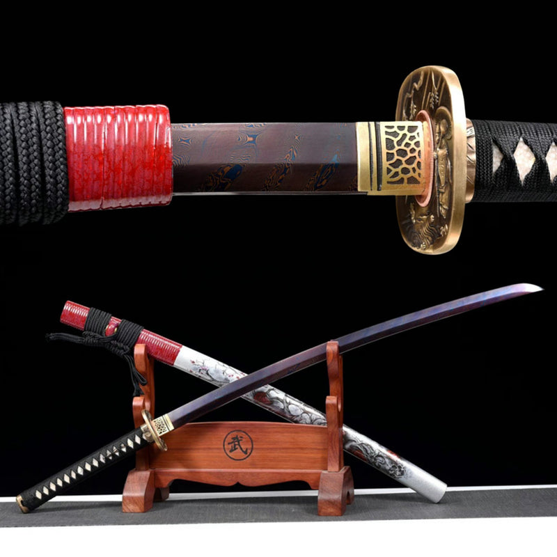 Katana Yaomei Damascus Folded Purple Blade 妖媚 | KatanaSwordArt Katana For Sale