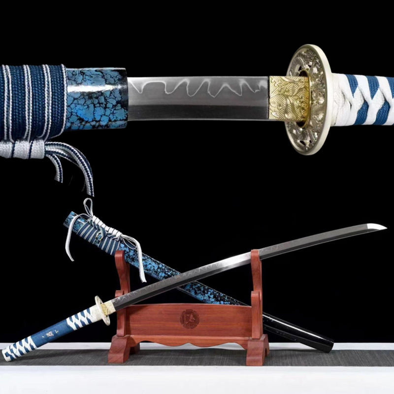 Katana Yingmei T10 Clay Tempered Blue Saya 影魅 | KatanaSwordArt Katana For Sale